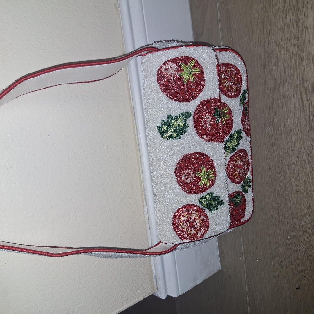 Tomato Patterned White and Red Women's Bag